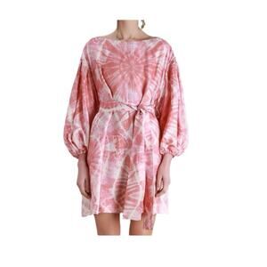 Zimmermann Winsome Cinch Dress Pink White Tie-Dye Long Sleeve Dress US Size 8